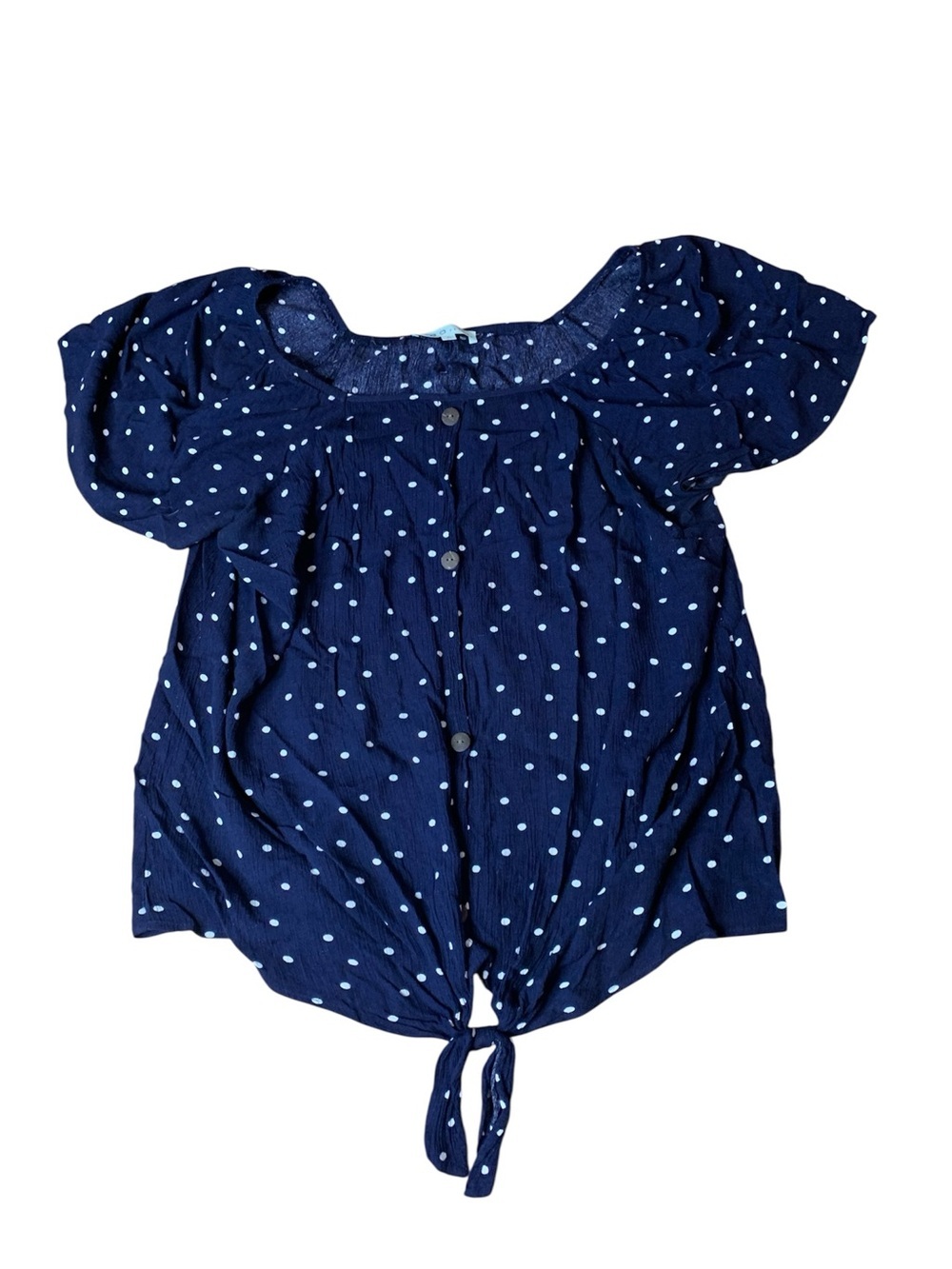 Cleo Petites Navy Blue White Polka Dot Tie-Front Blouse Size XL